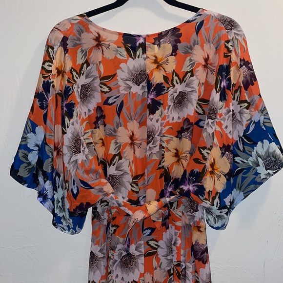 Johnny Was Jade Dress Size L Deepika Tie Front Orange Midi Floral Silky Dress - Picture 8 of 12